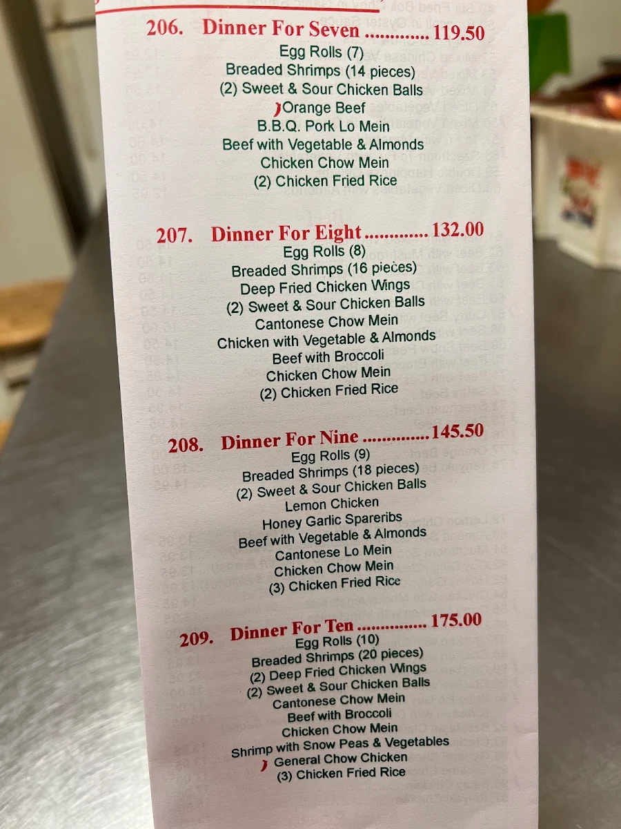 Menu, Double Happiness Chinese Restaurant