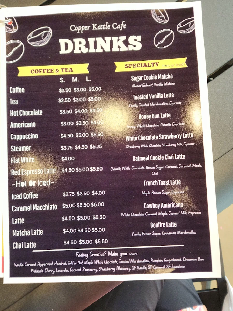 Menu, Copper Kettle Cafe