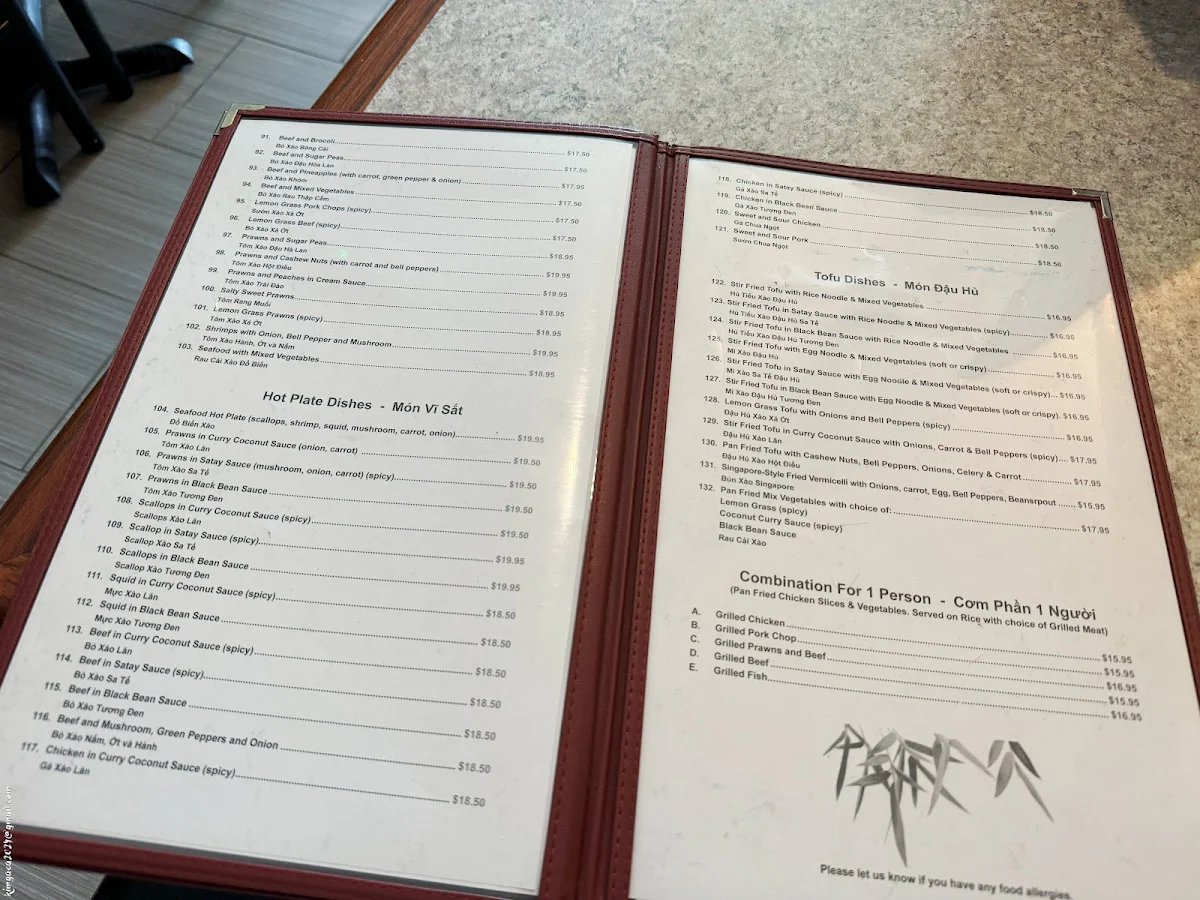 Menu, Saigon Delights