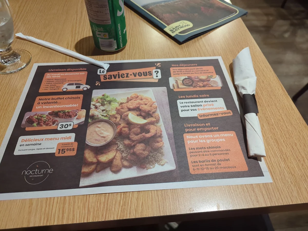 Menu, Restaurant Le Nocturne Enr