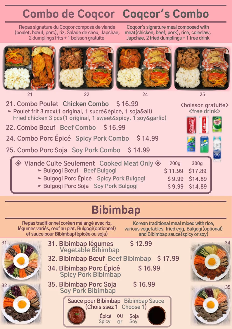 Menu, Restaurant CoqCor Guy-Concordia