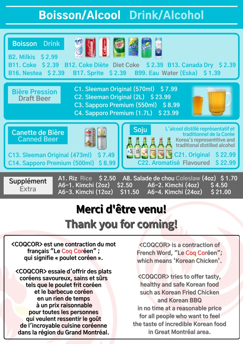 Menu, Restaurant CoqCor Guy-Concordia