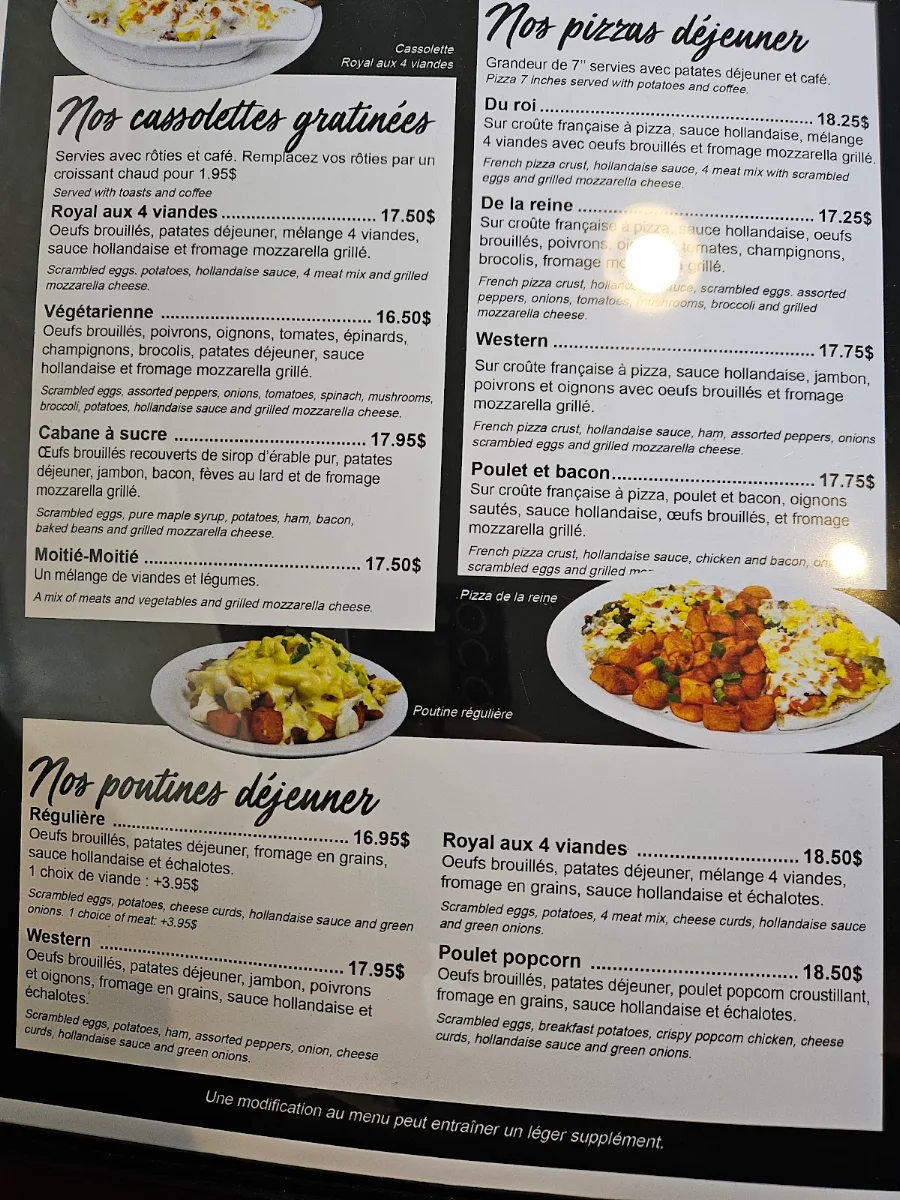 Menu, CocoRoyal Déjeuner & Dîner