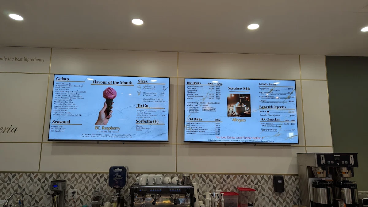 Menu, Bella Gelateria Gelato & Coffee