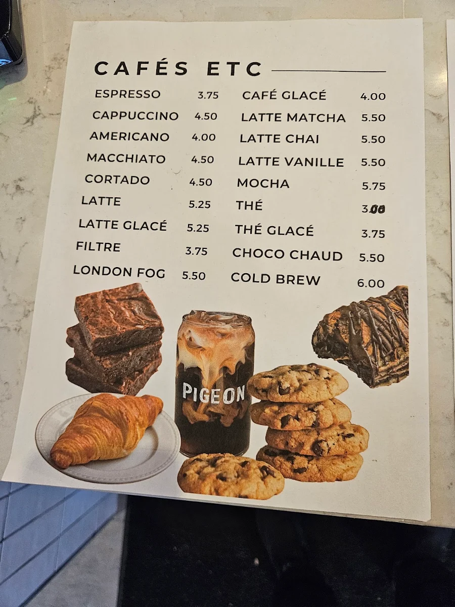 Menu, Pigeon Café
