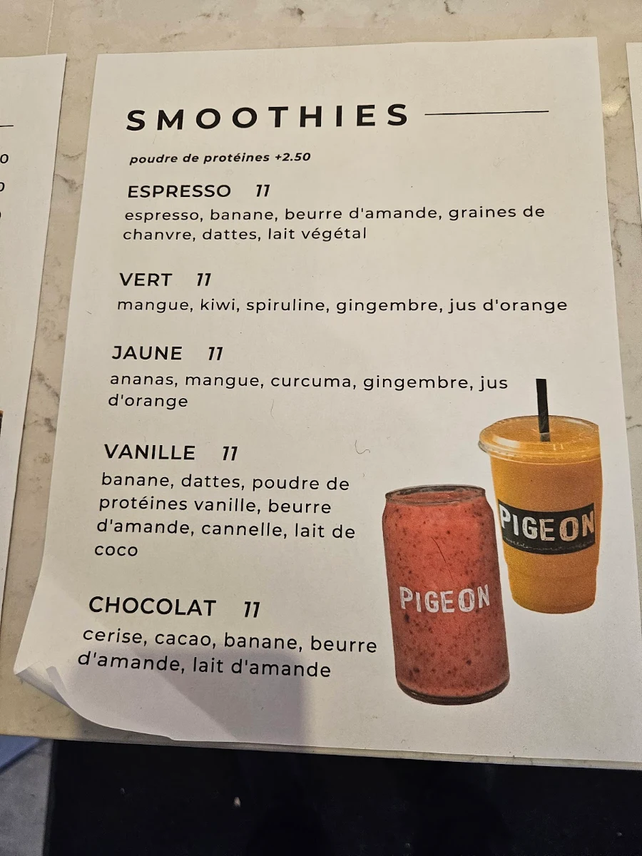 Menu, Pigeon Café