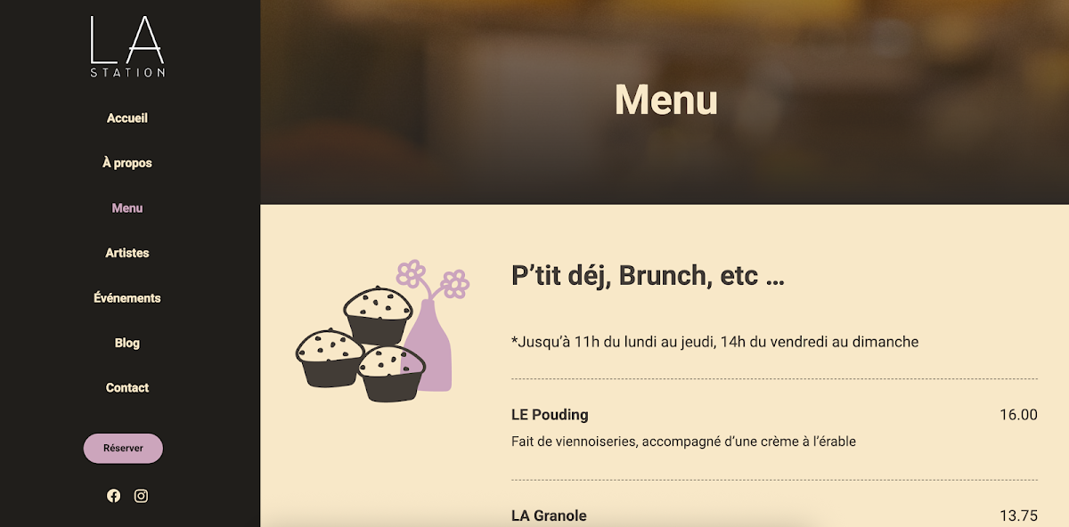 Menu, LA Station Eastman - Café de village