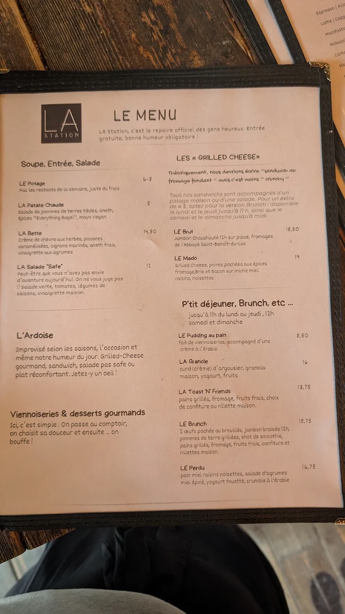 Menu, LA Station Eastman - Café de village