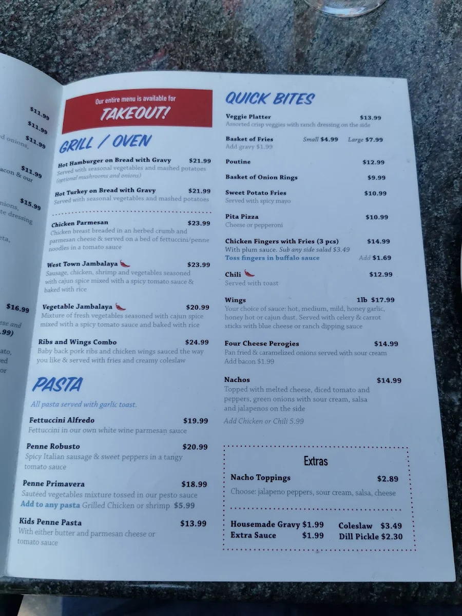 Menu, West Town Bar & Grill