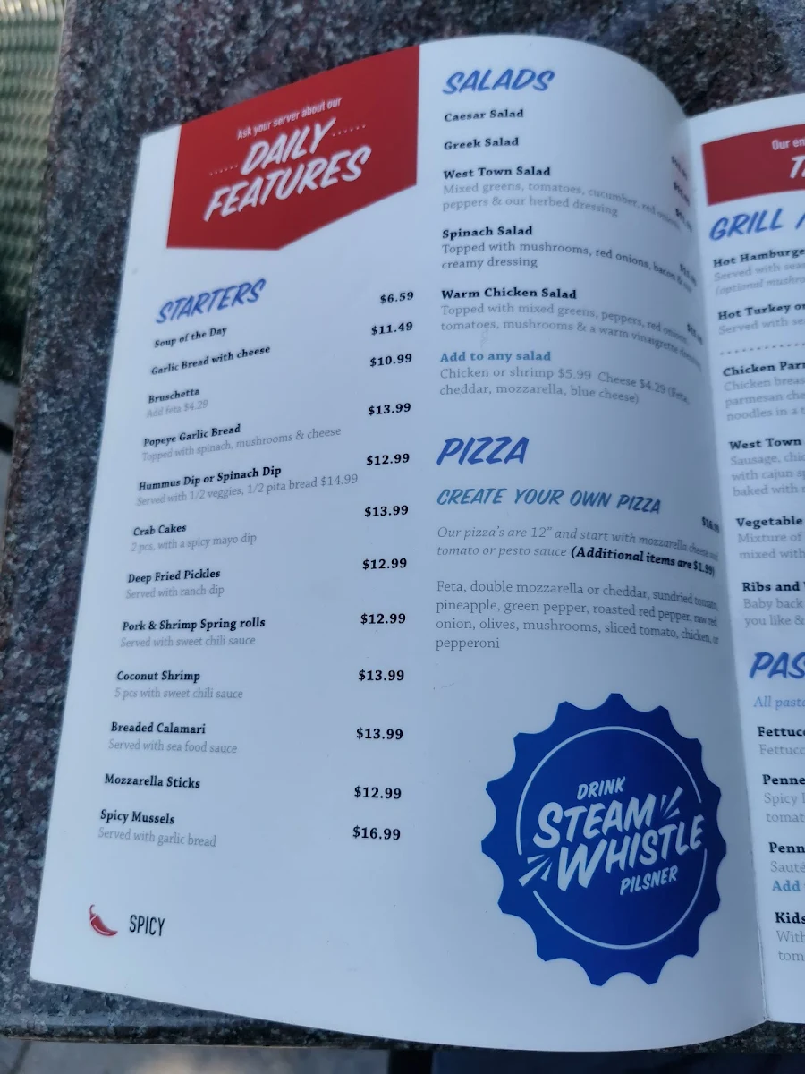 Menu, West Town Bar & Grill