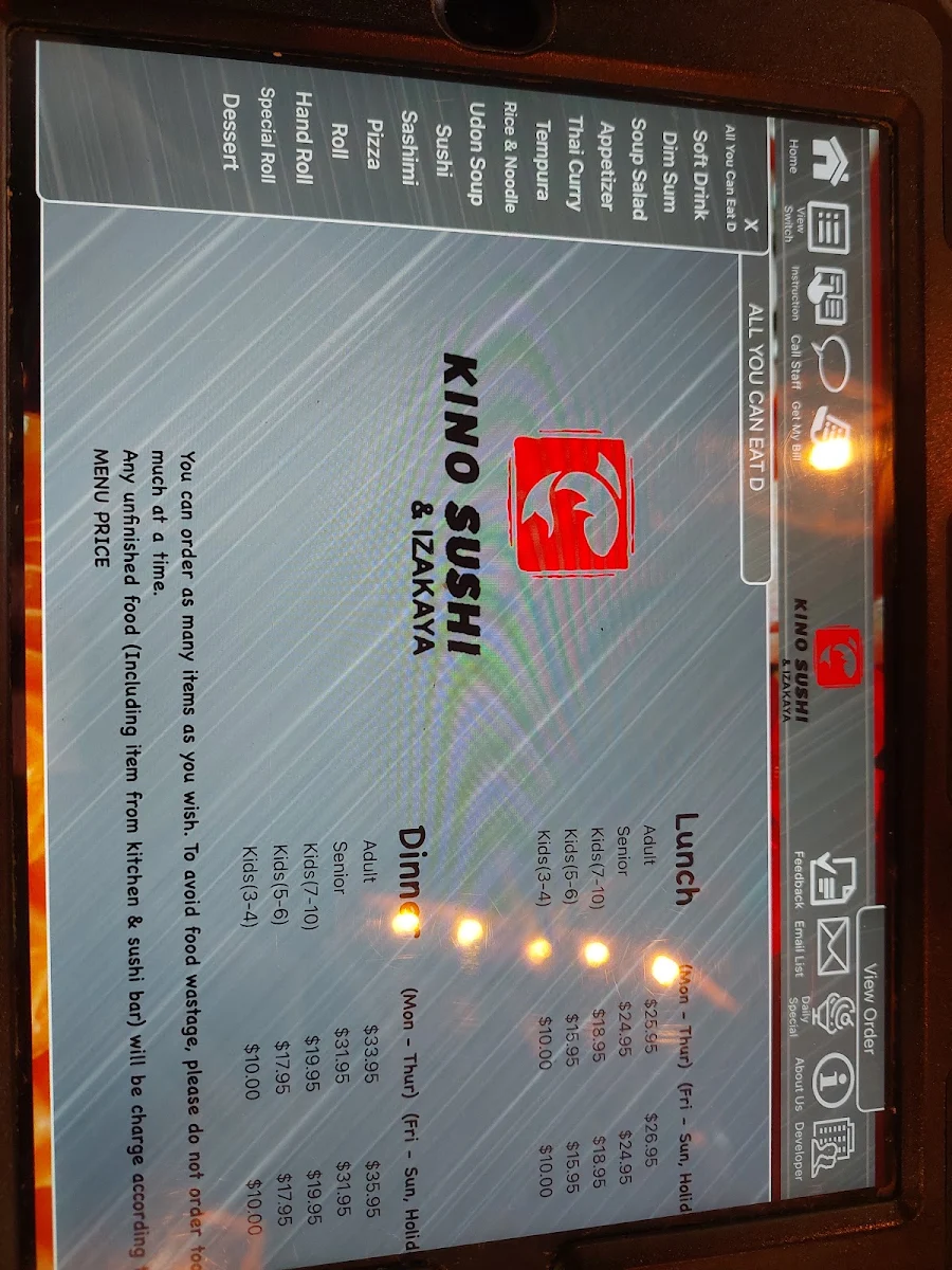 Menu, Kino sushi Japanese restaurant