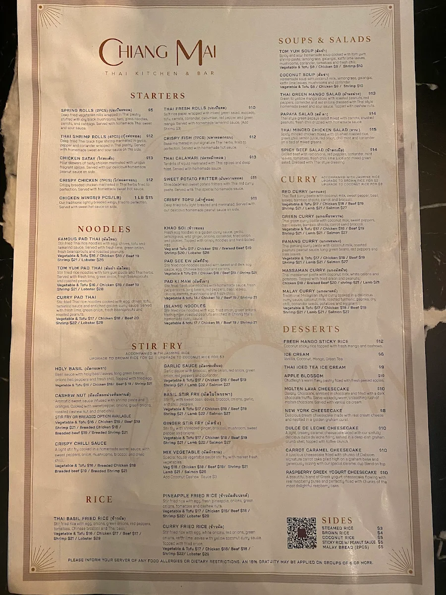 Menu, Chiang Mai Liberty