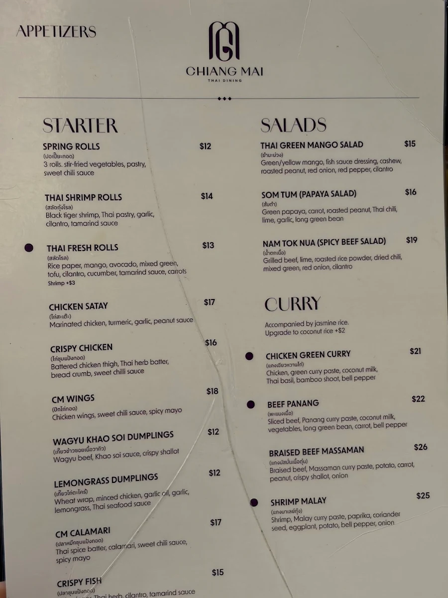 Menu, Chiang Mai Liberty