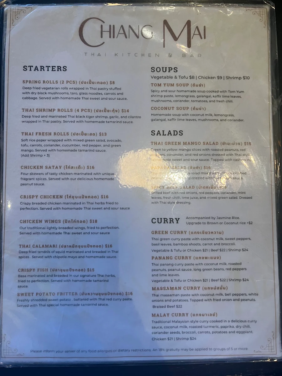Menu, Chiang Mai Liberty