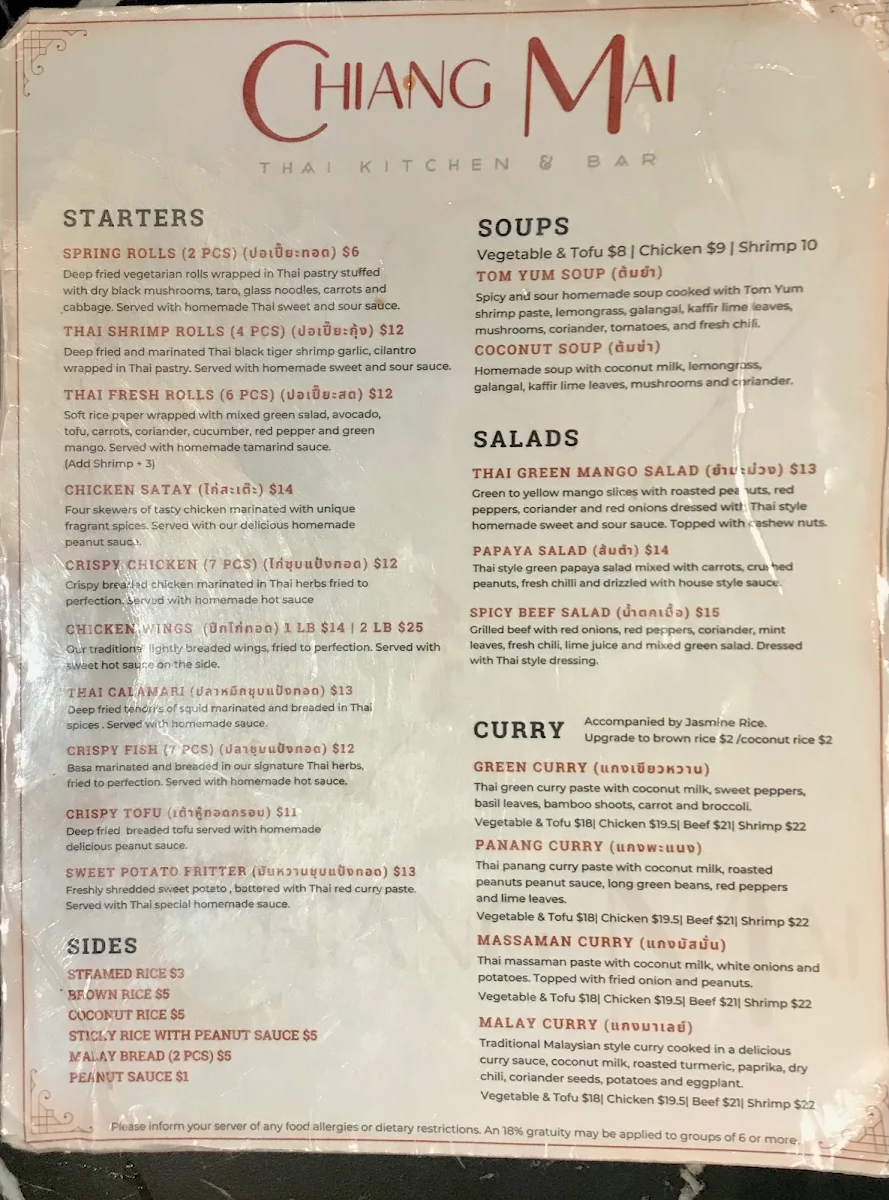 Menu, Chiang Mai Liberty