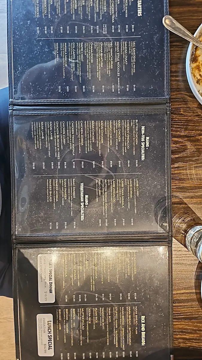 Menu, Mavara Indian Bistro