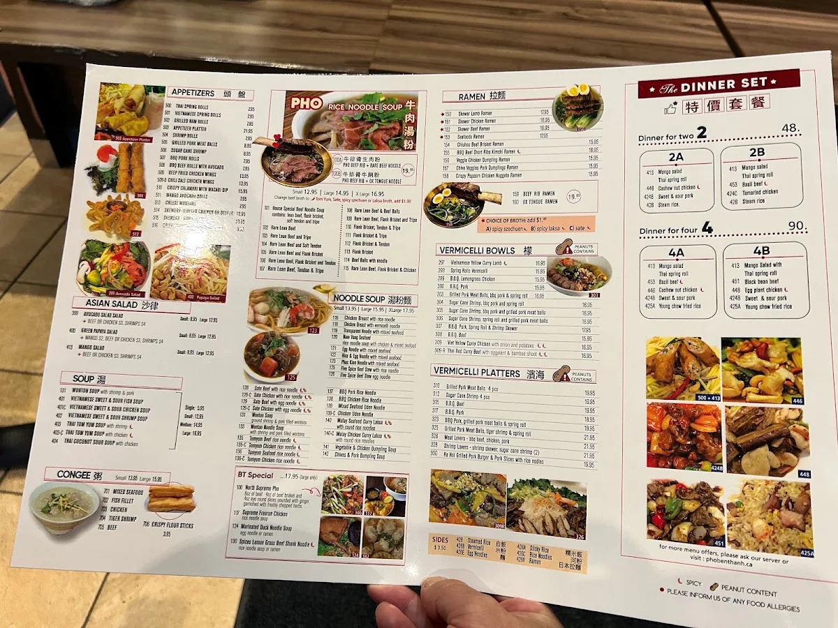 Menu, Pho Ben Thanh Restaurant