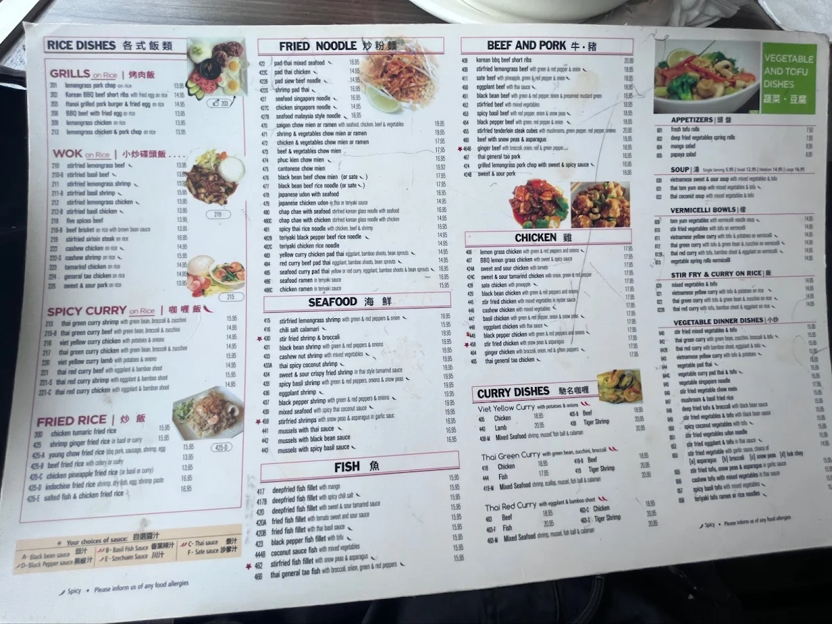 Menu, Pho Ben Thanh Restaurant