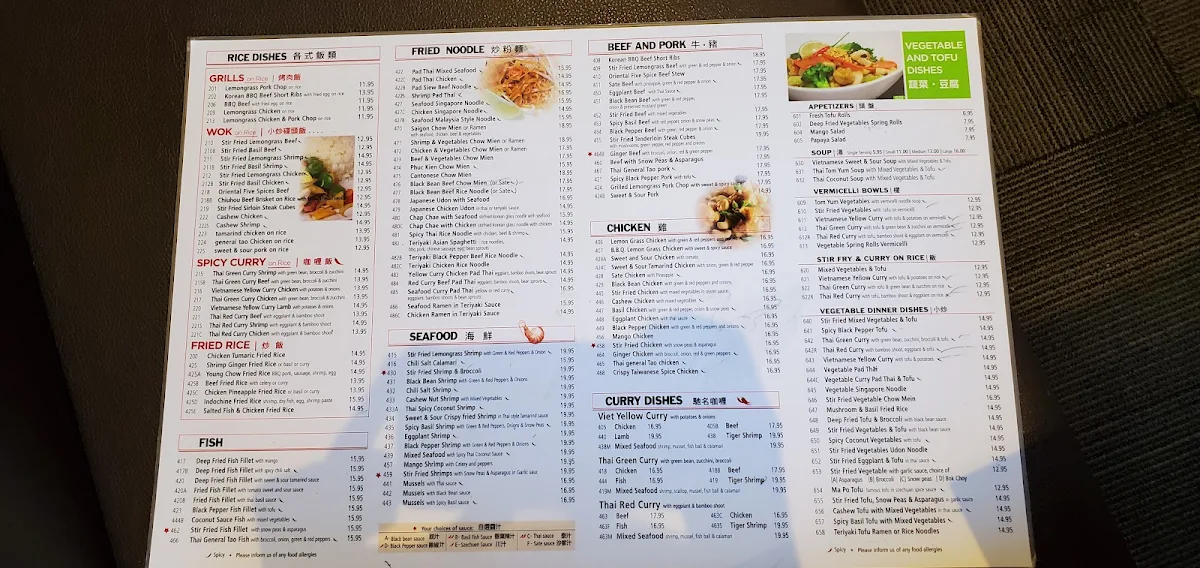 Menu, Pho Ben Thanh Restaurant
