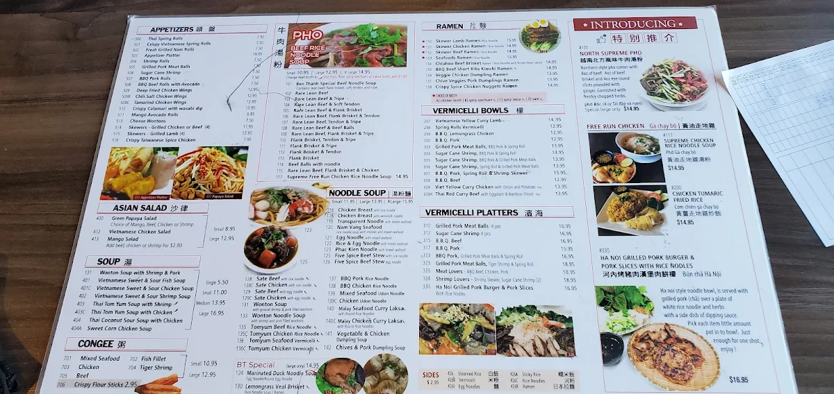 Menu, Pho Ben Thanh Restaurant