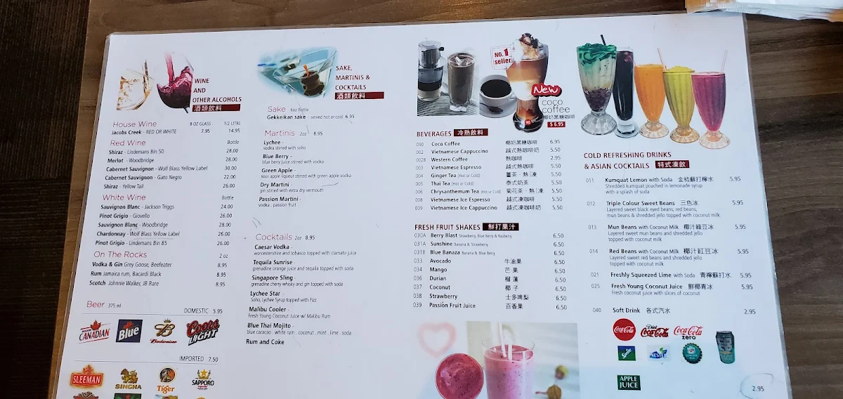 Menu, Pho Ben Thanh Restaurant