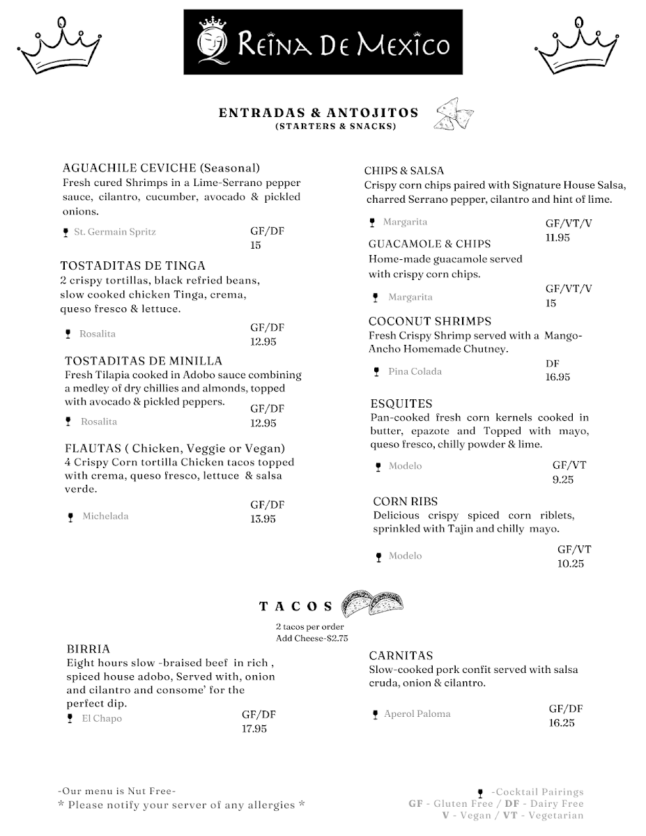 Menu, Reina De Mexico