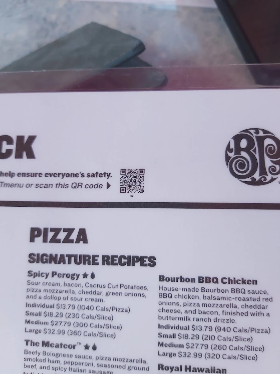 Menu, Boston Pizza
