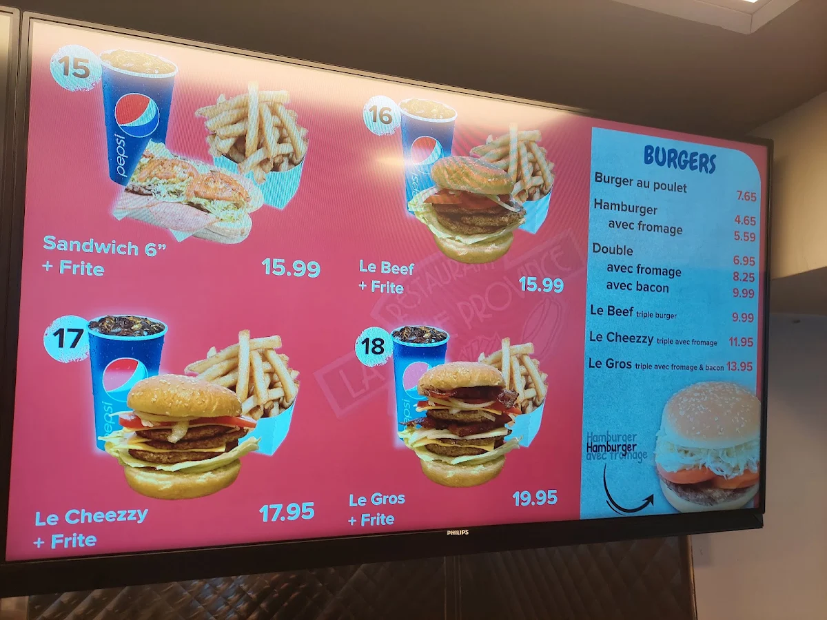 Menu, Restaurant La Belle Province