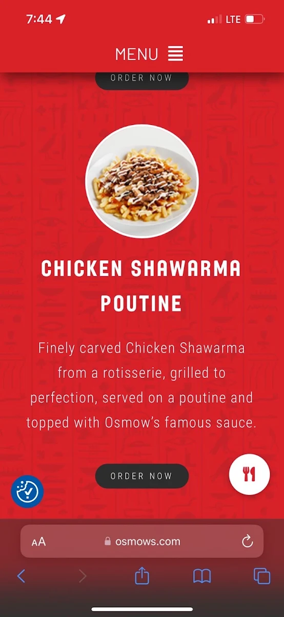 Menu, Osmow's Shawarma