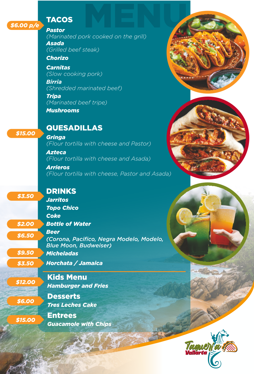 Menu, Taqueria Vallarta
