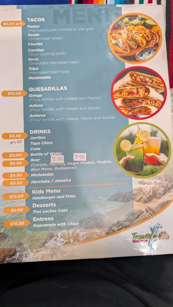 Menu, Taqueria Vallarta