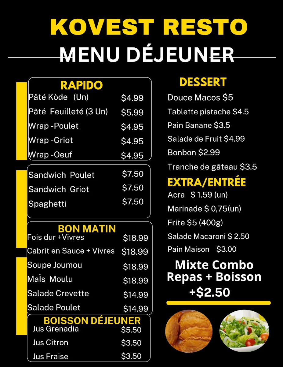 Menu, KOVEST RESTO