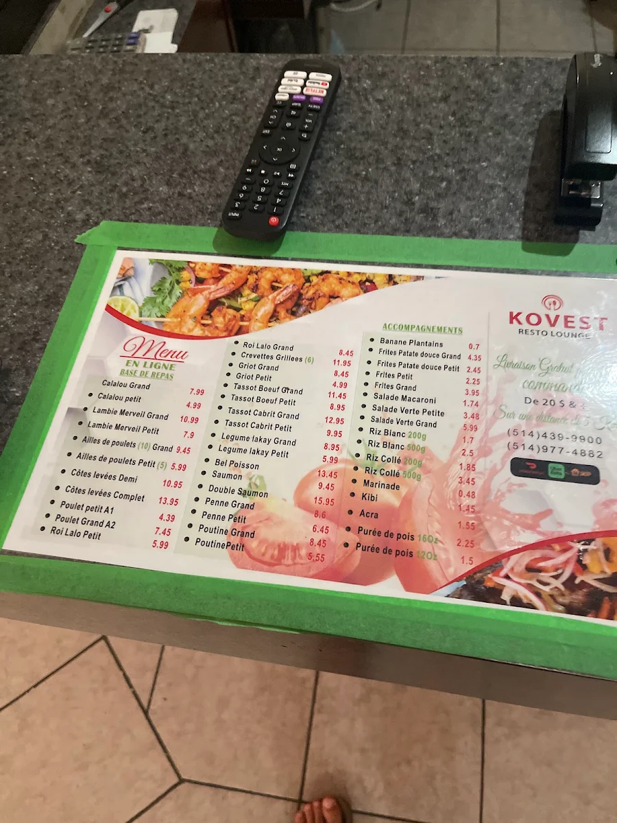 Menu, KOVEST RESTO
