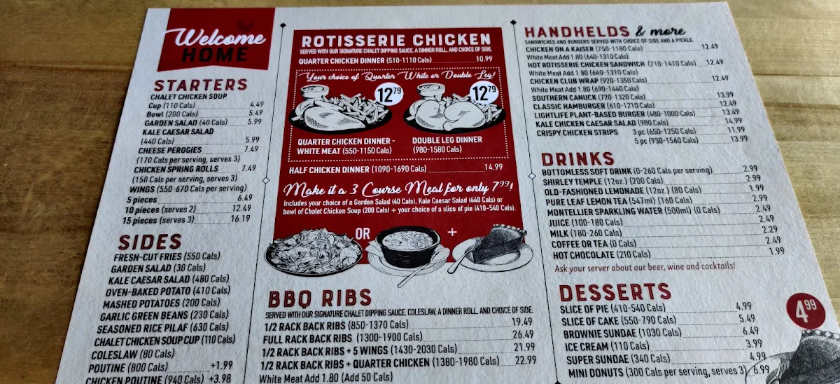 Menu, Swiss Chalet