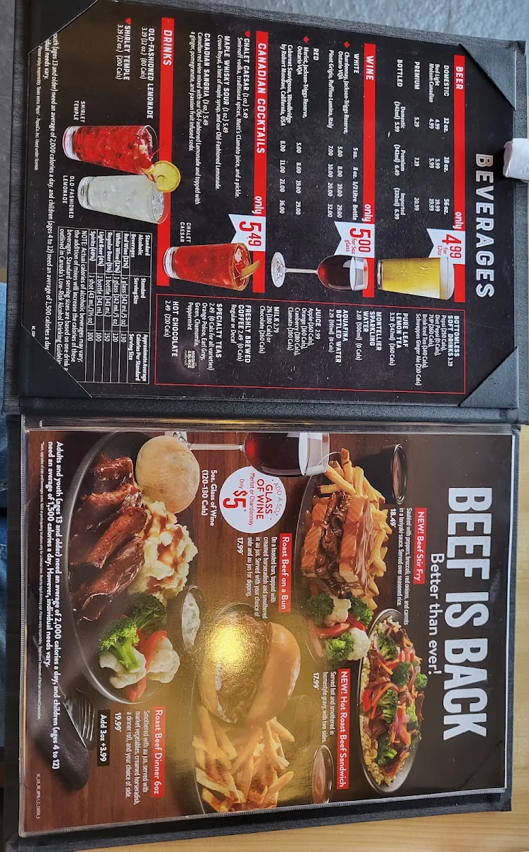 Menu, Swiss Chalet