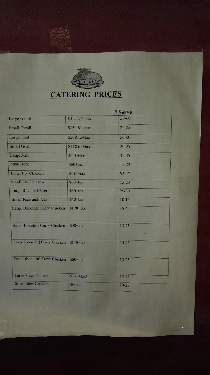 Menu, Swiss Chalet