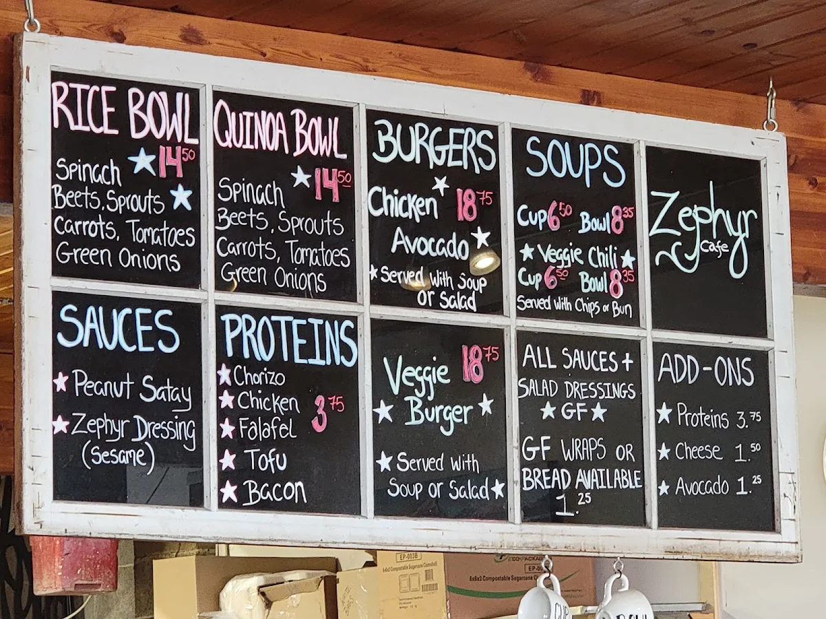 Menu, Zephyr Café at The BAG