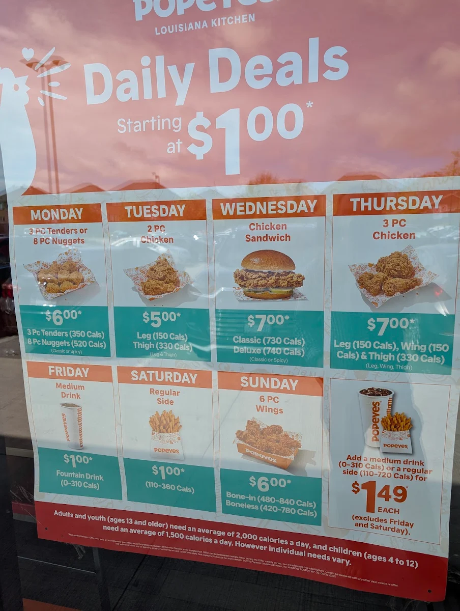 Menu, Popeyes Louisiana Kitchen