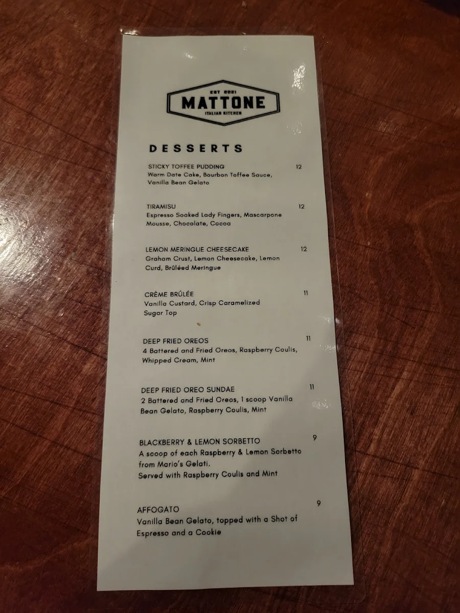 Menu, Mattone Italian Kitchen