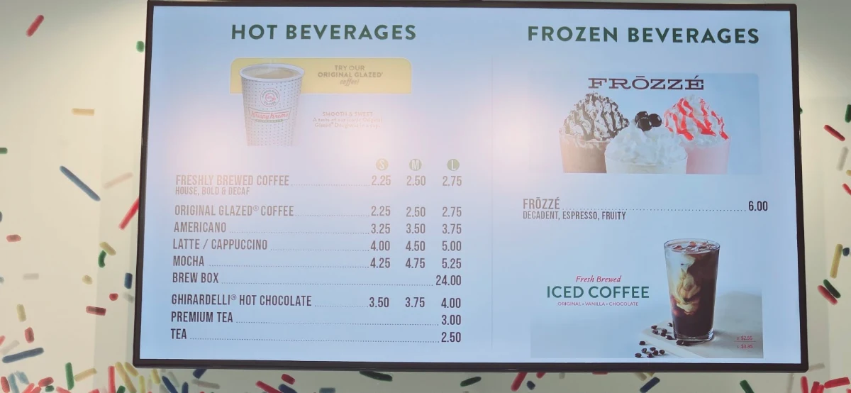 Menu, Krispy Kreme Doughnuts