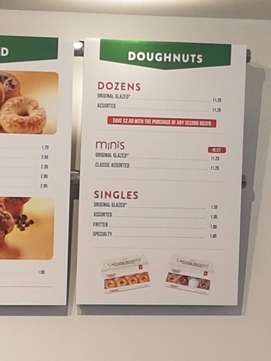 Menu, Krispy Kreme Doughnuts