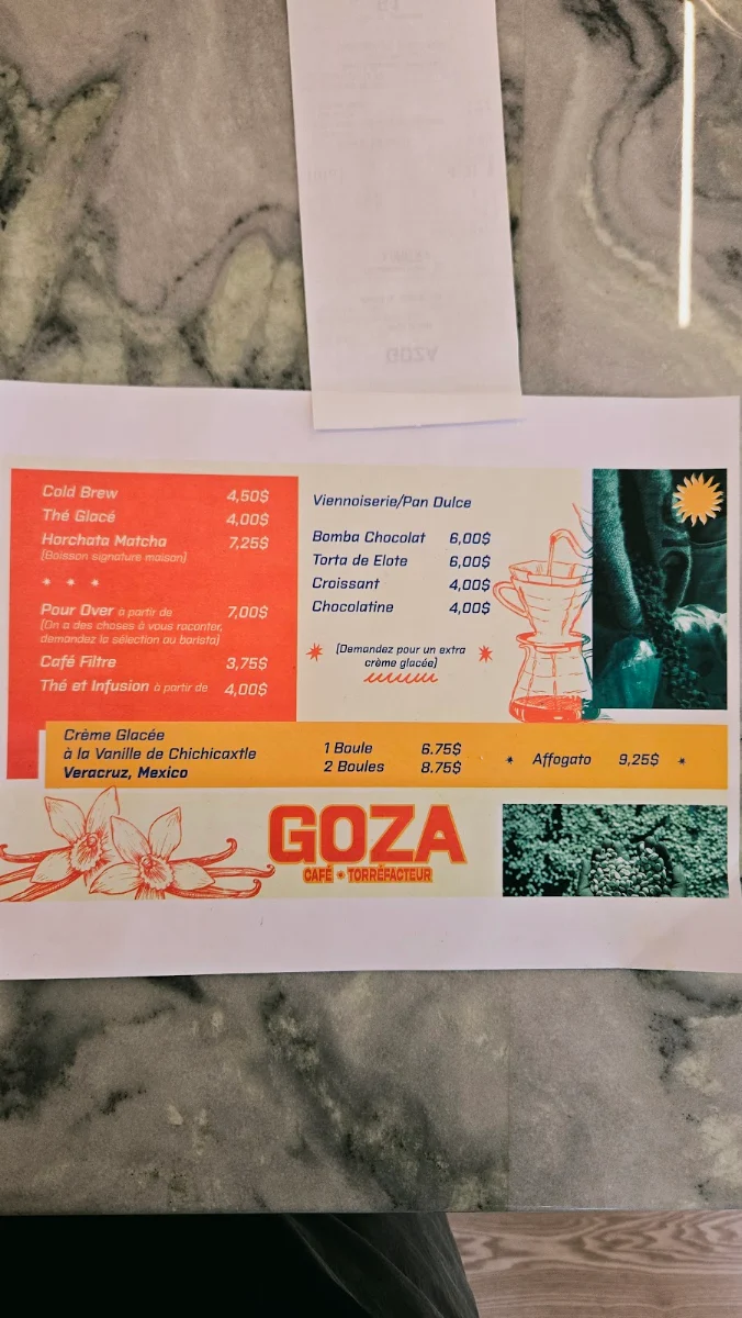 Menu, Goza Café