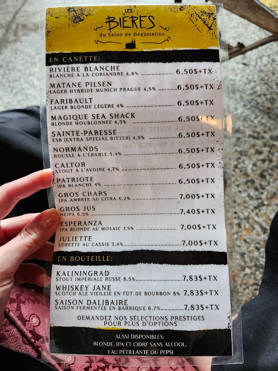 Menu, La Fabrique - Brasserie Artisanale / Microbrasserie