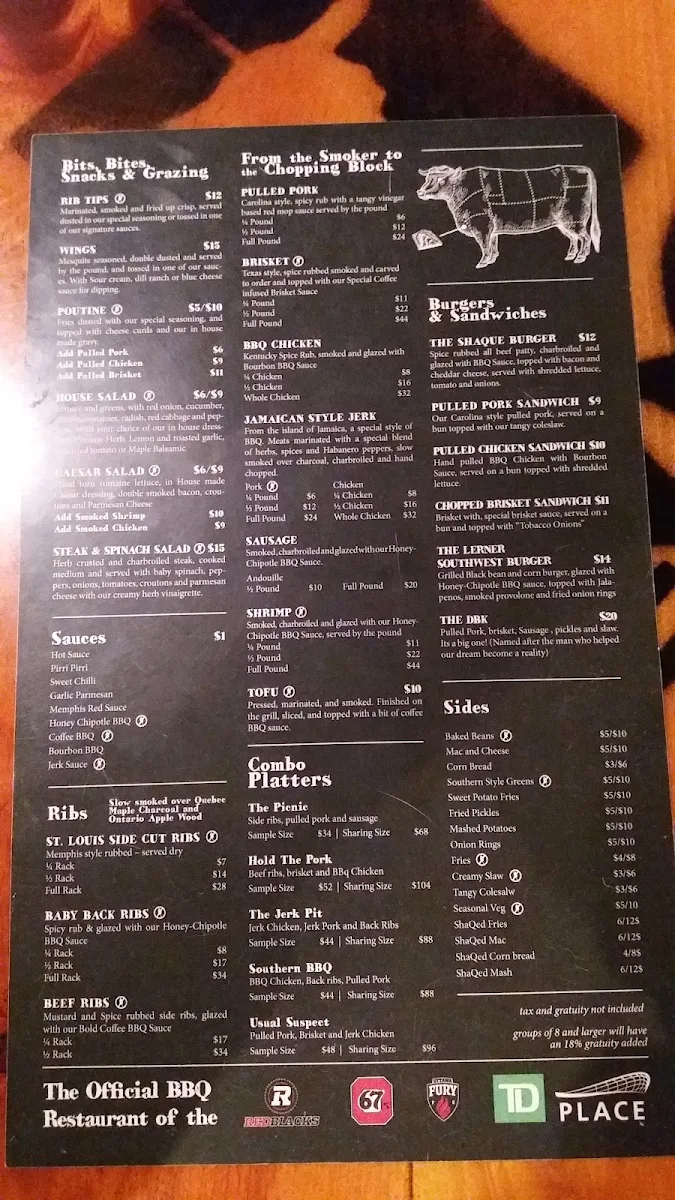 Menu, The Smoque Shack (Fumoir SmoQue Shack)