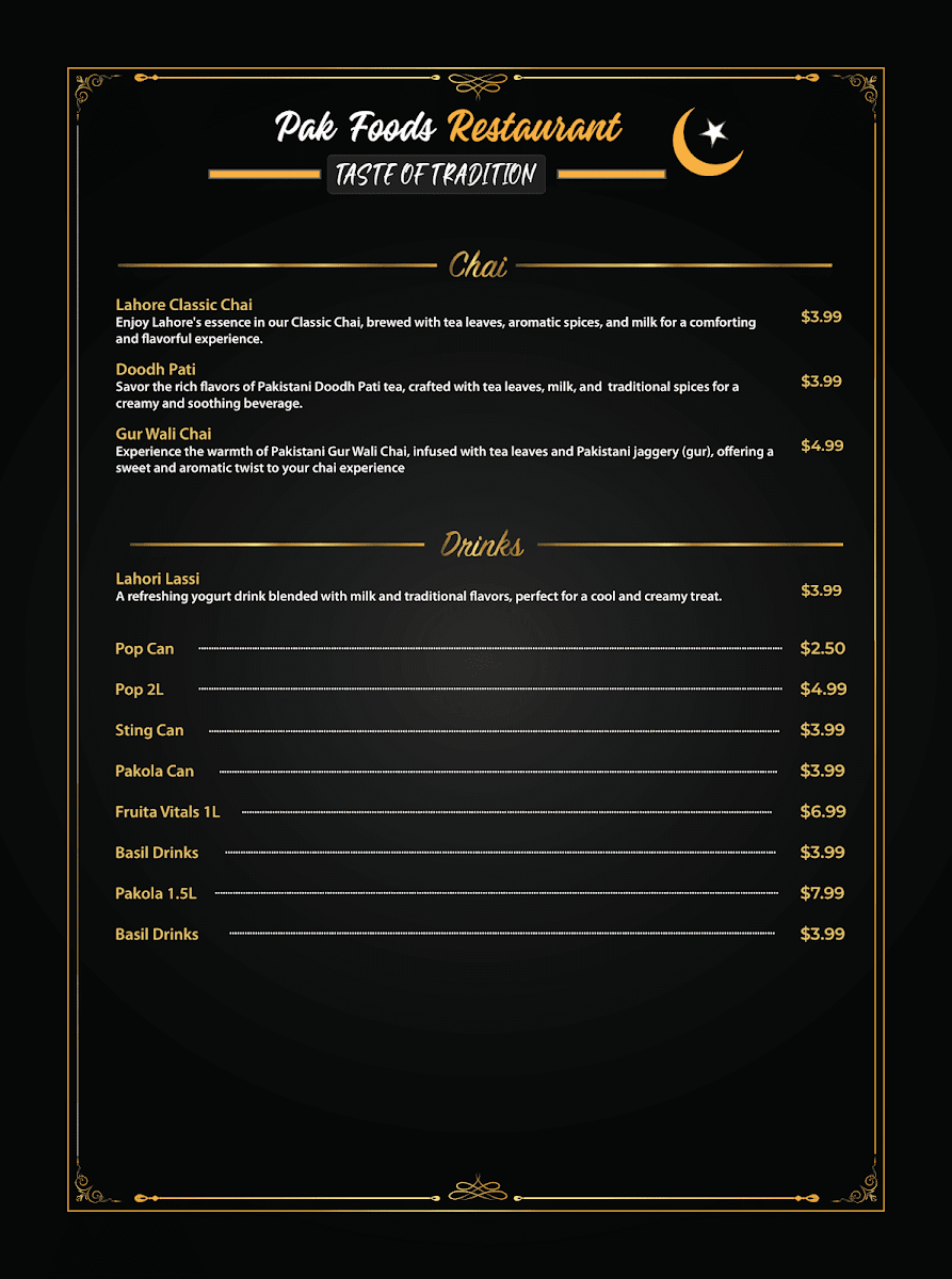 Menu, Pak Foods Restaurant