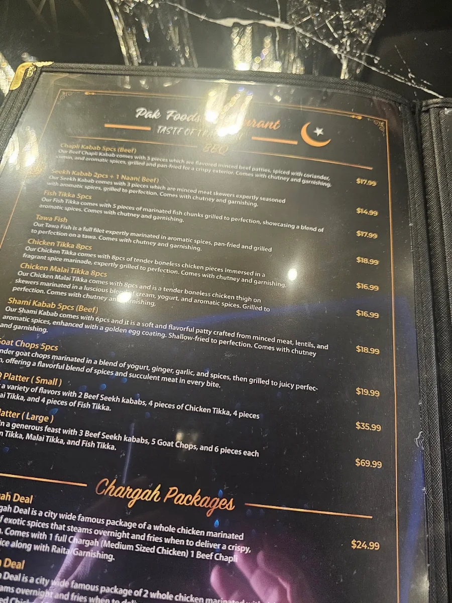 Menu, Pak Foods Restaurant