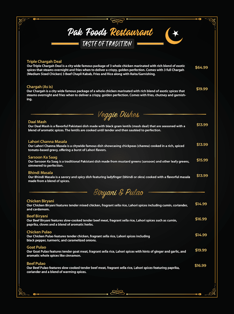 Menu, Pak Foods Restaurant