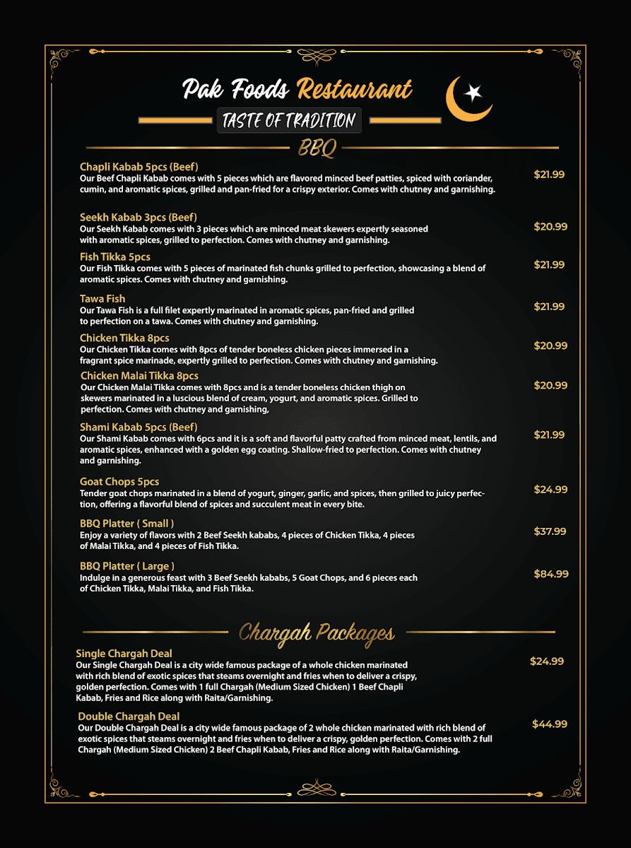 Menu, Pak Foods Restaurant