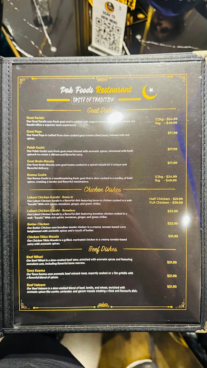 Menu, Pak Foods Restaurant