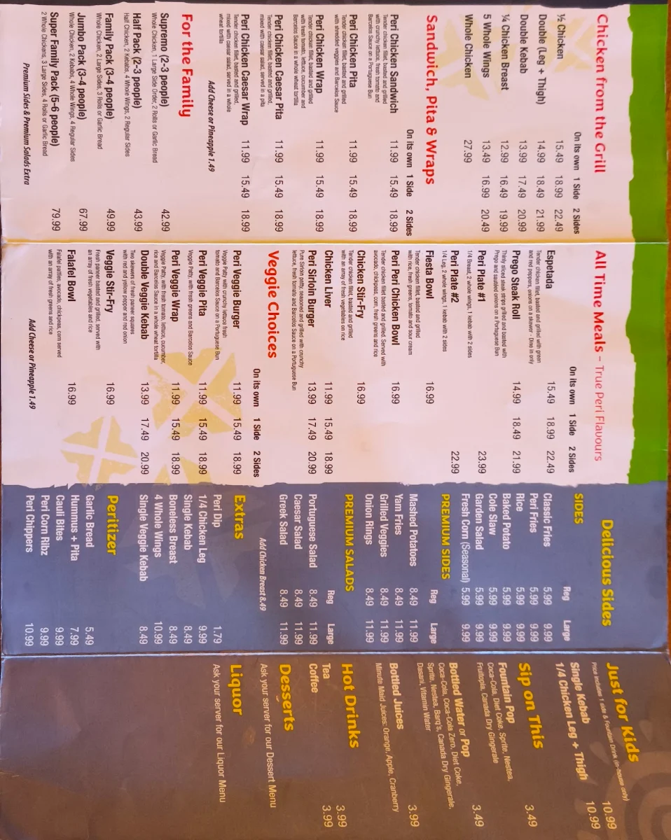 Menu, Barcelos Flame Grilled Chicken